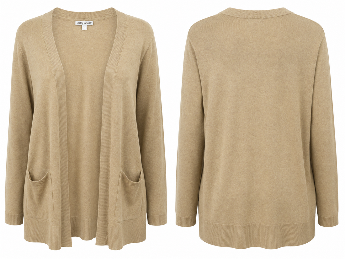 Beige Open-Front Cardigan Sweater - kathy ireland