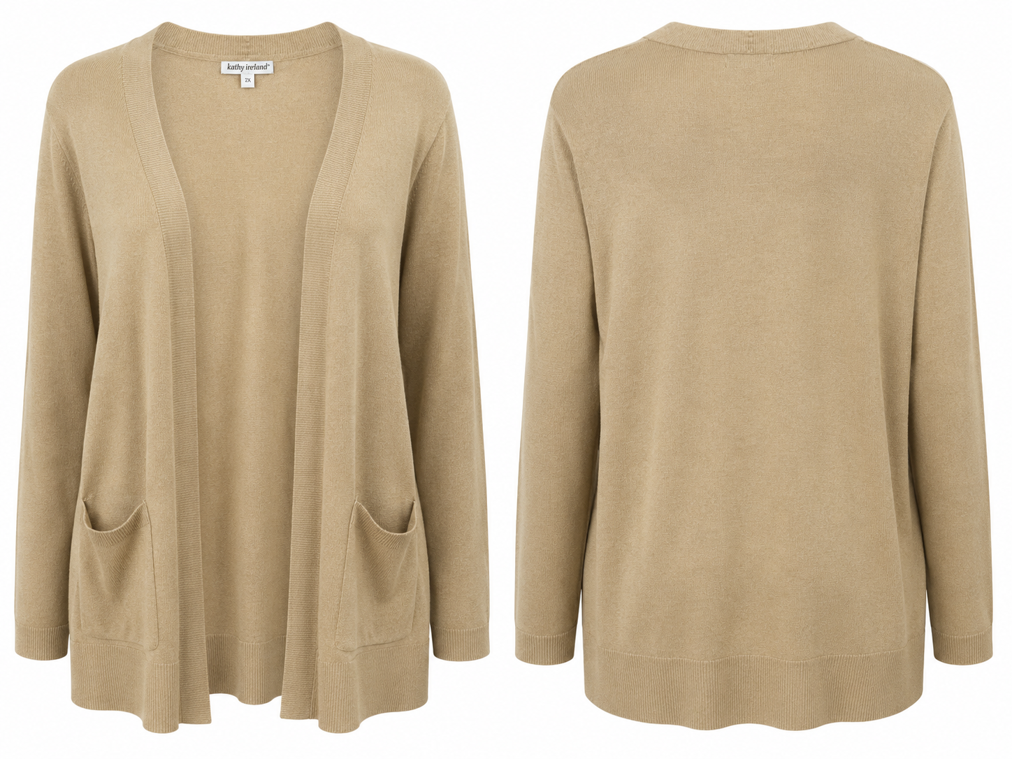 Beige Open-Front Cardigan Sweater - kathy ireland