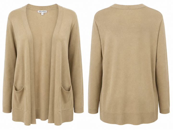 Beige Open-Front Cardigan Sweater - kathy ireland