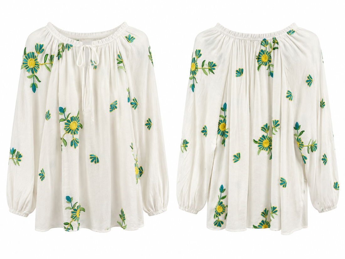 White Embroidered Peasant Blouse - Figueroa & Flower