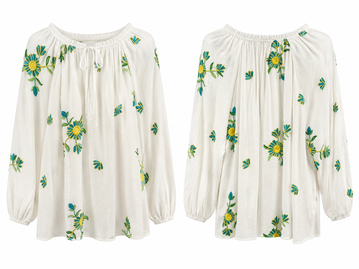 White Embroidered Peasant Blouse - Figueroa & Flower