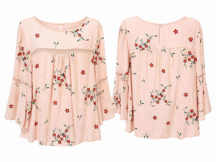 Peach Embroidered Floral Blouse - Figueroa & Flower