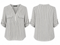 CURE Black-and-White Striped Zip Blouse