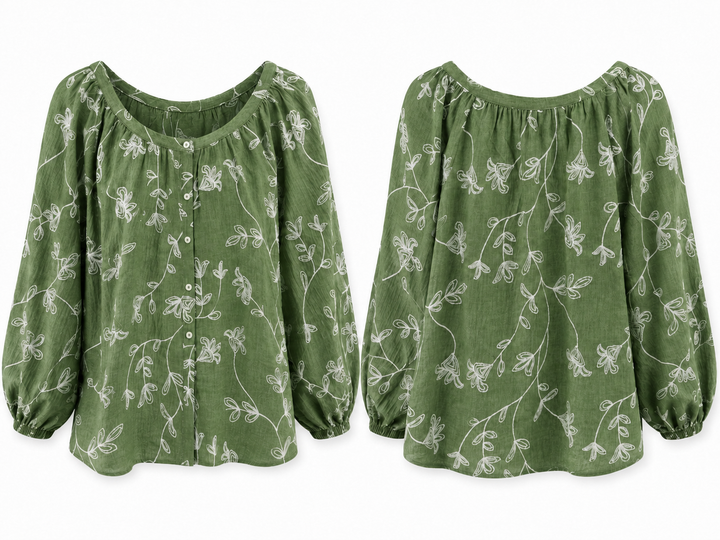 Olive Green Floral Vine Blouse - olivia & martin