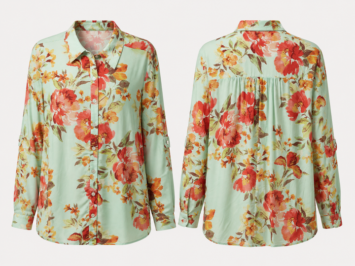 FIG + FLOWER Mint Floral Button-Front Blouse