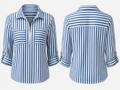 Notations Blue-and-White Striped Zip Blouse