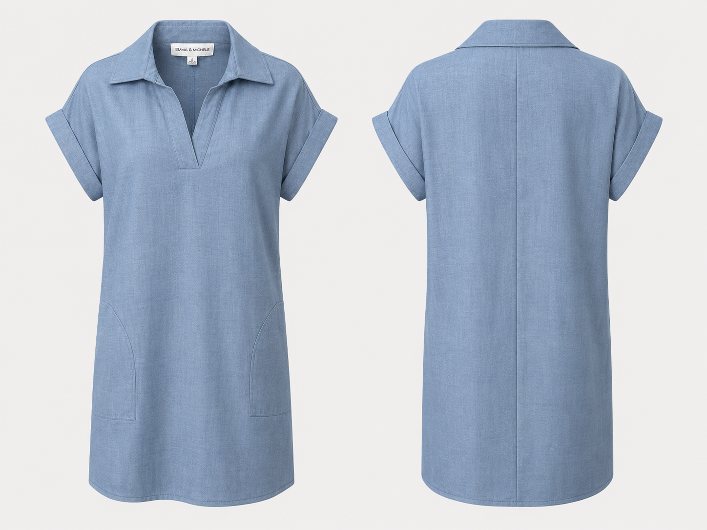 Emma & Michele Blue Collared Casual Dress – Sizes Small and XL