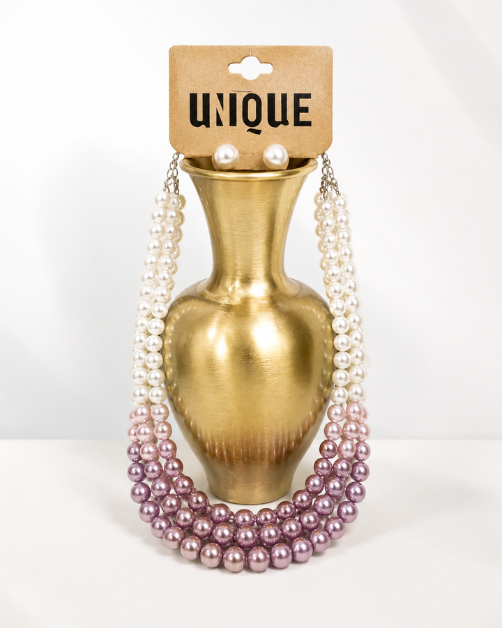 White & Mauve Pearl Necklace Set
