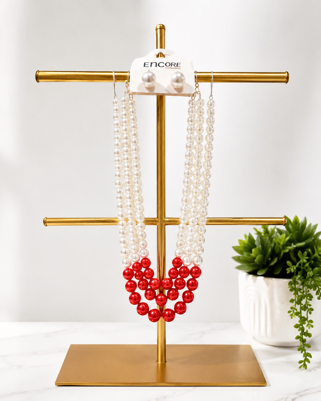 White & Red Pearl Necklace Set