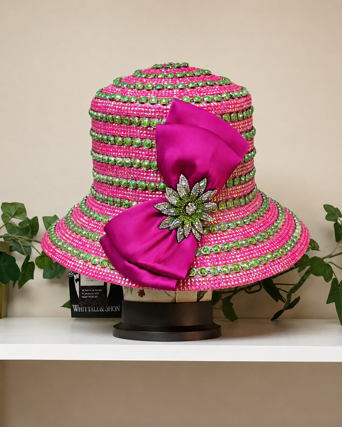 Pink & Green Rhinestone Church Hat - Whittall & Shon Fashion