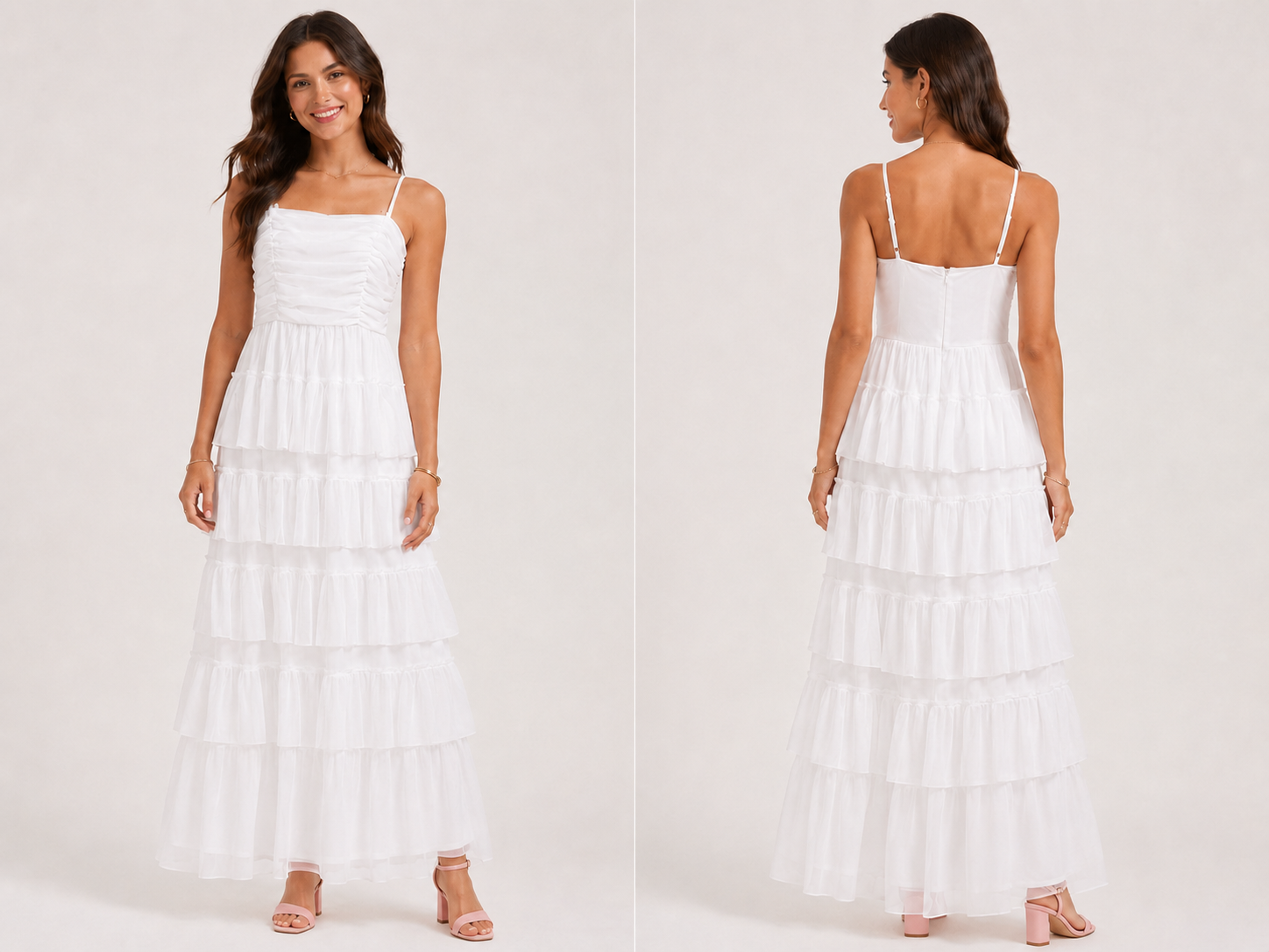 White Tiered Ruffle Maxi Dress - Candalite Petite