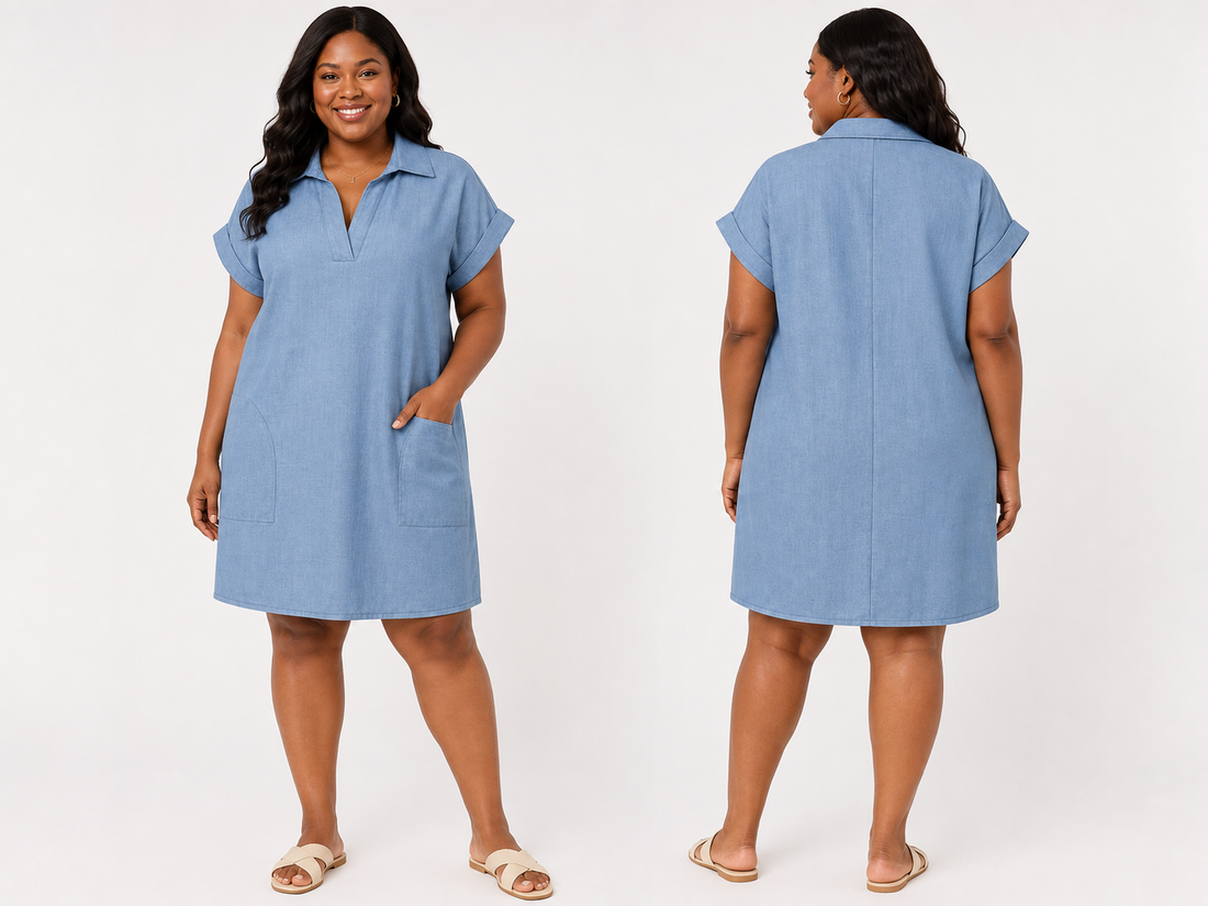 Emma & Michele Blue Collared Casual Dress – Sizes Small and XL