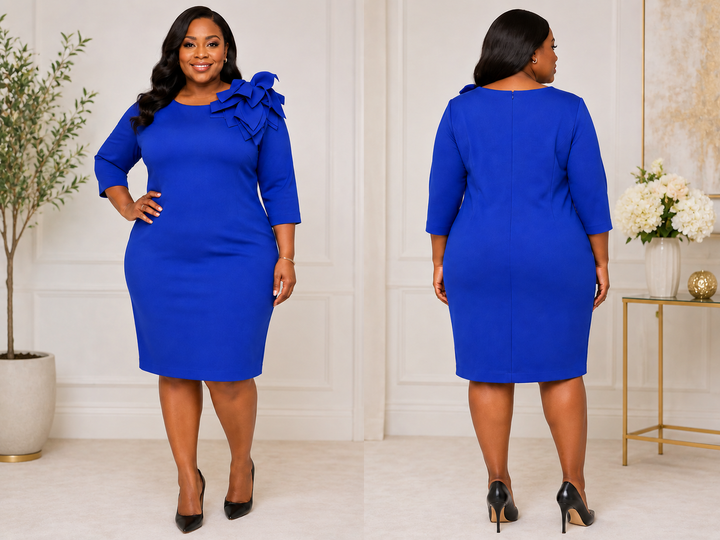 Royal Blue Bow-Shoulder Sheath Dress – Dresses by Nubiano
