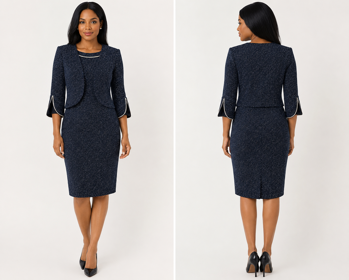 Navy Shimmer Dress with Jacket Set - Brianna Milay