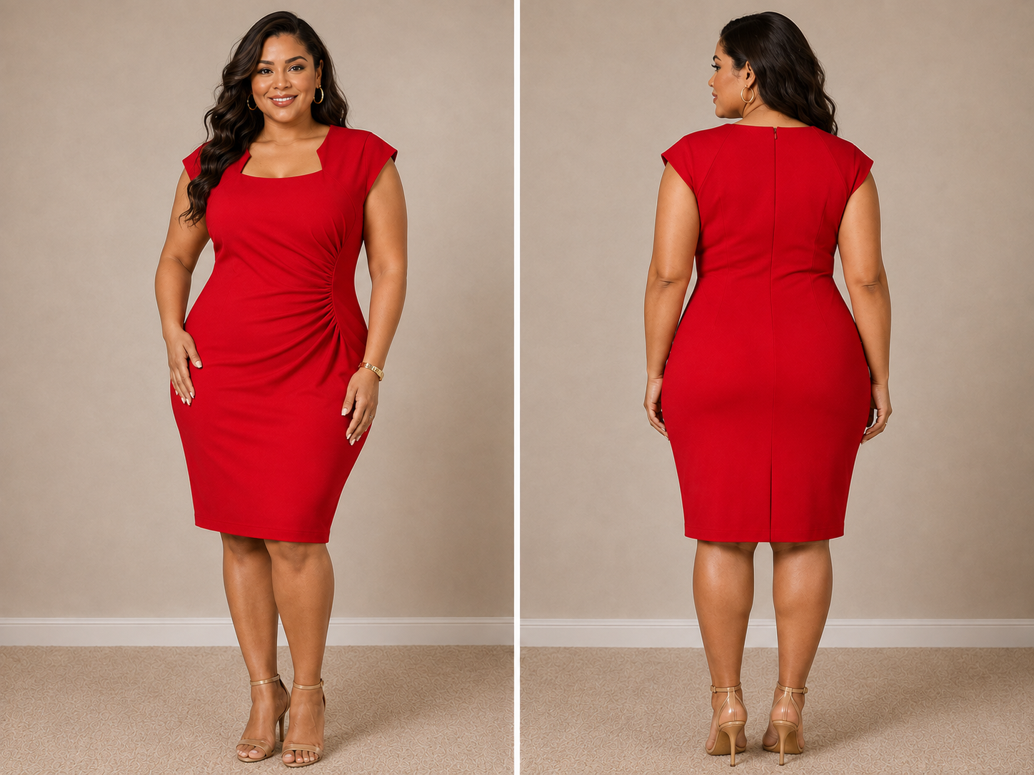 Red Ruched Sheath Dress - Shelby & Palmer