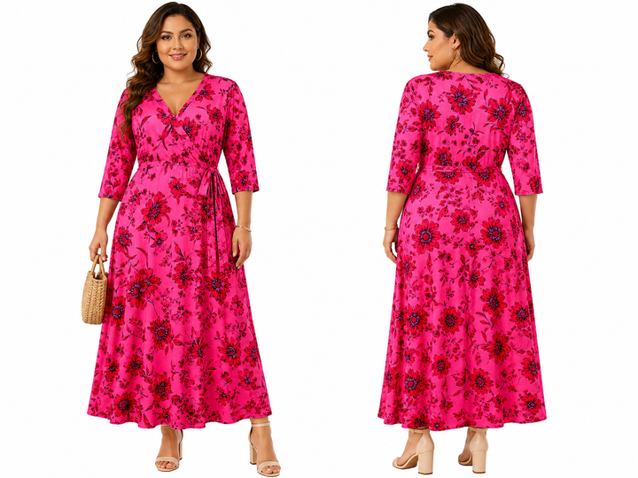 Pink Floral Wrap Maxi Dress - Spin U.S.A.