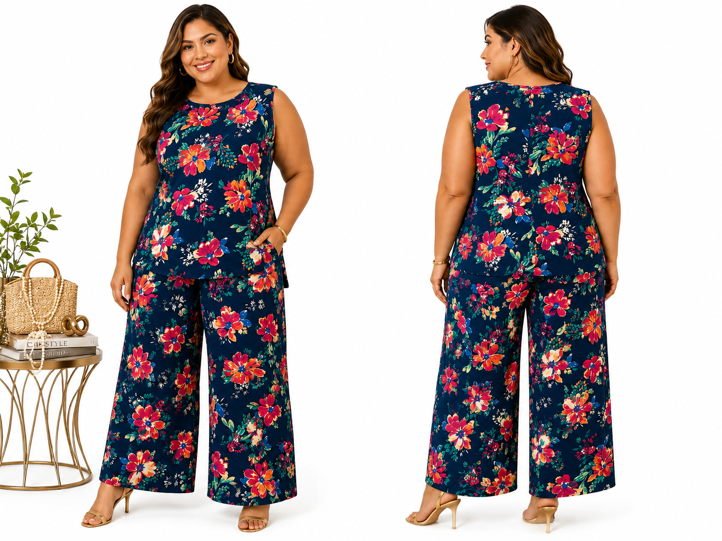Floral Bright Rich Navy (2 piece set) - Spin U.S.A