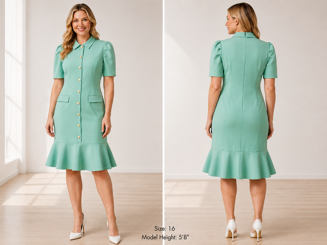 Mint Green Button-Front Flounce Dress – Shelby & Palmer