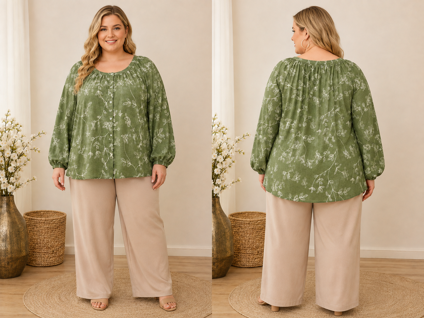 Olive Green Floral Vine Blouse - olivia & martin