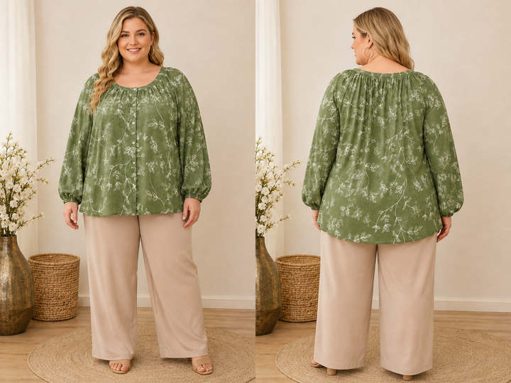 Olive Green Floral Vine Blouse - olivia & martin