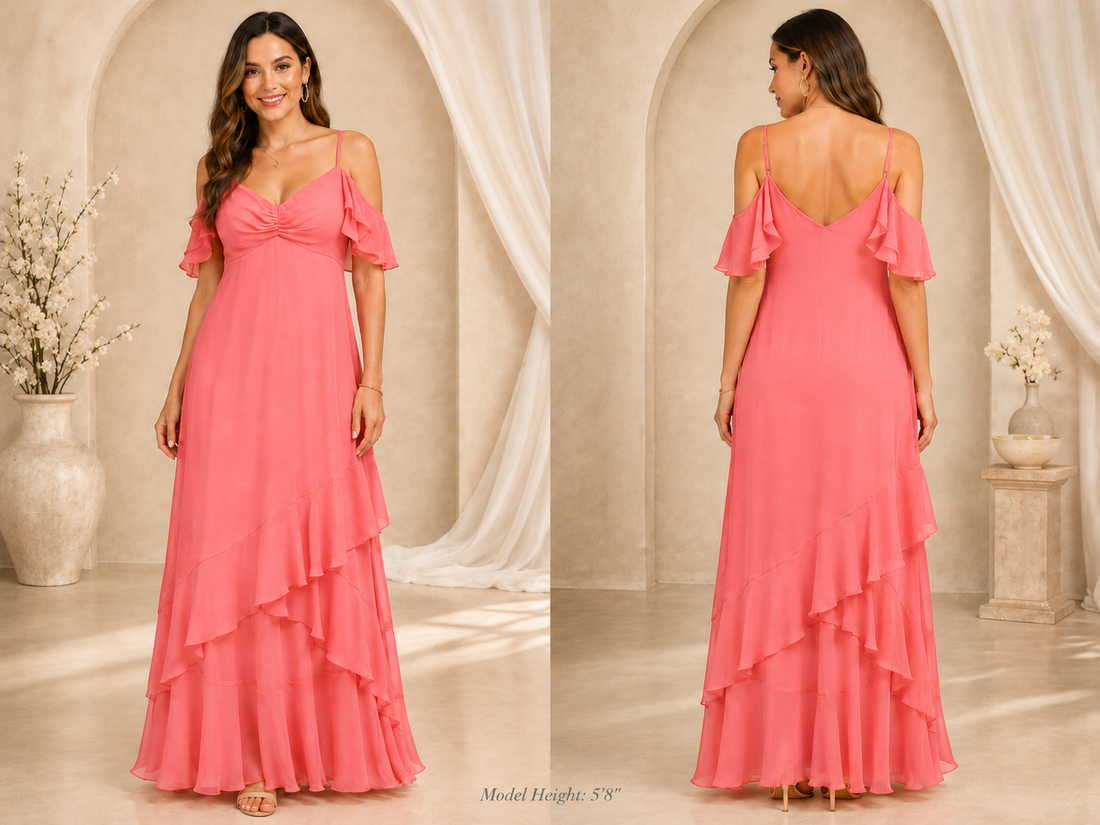 Coral Pink Ruffle Maxi Dress - R&M Richards