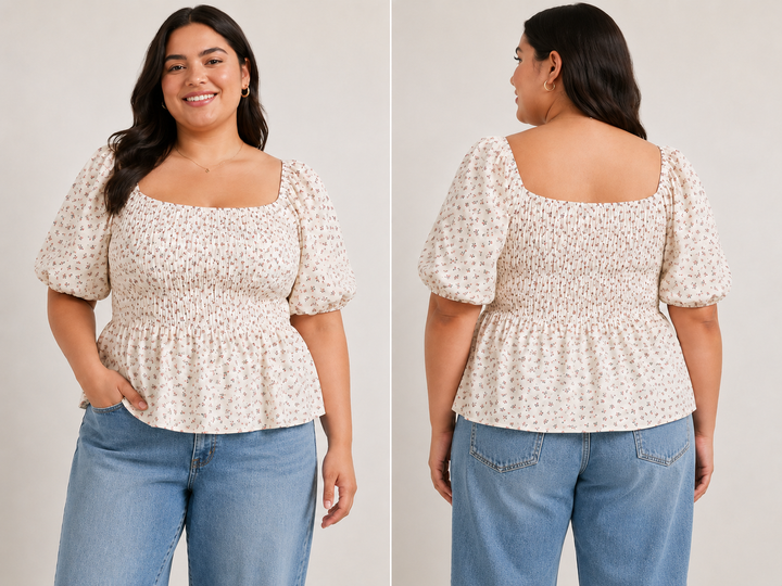 Purple Floral Smocked Puff-Sleeve Blouse by Passport