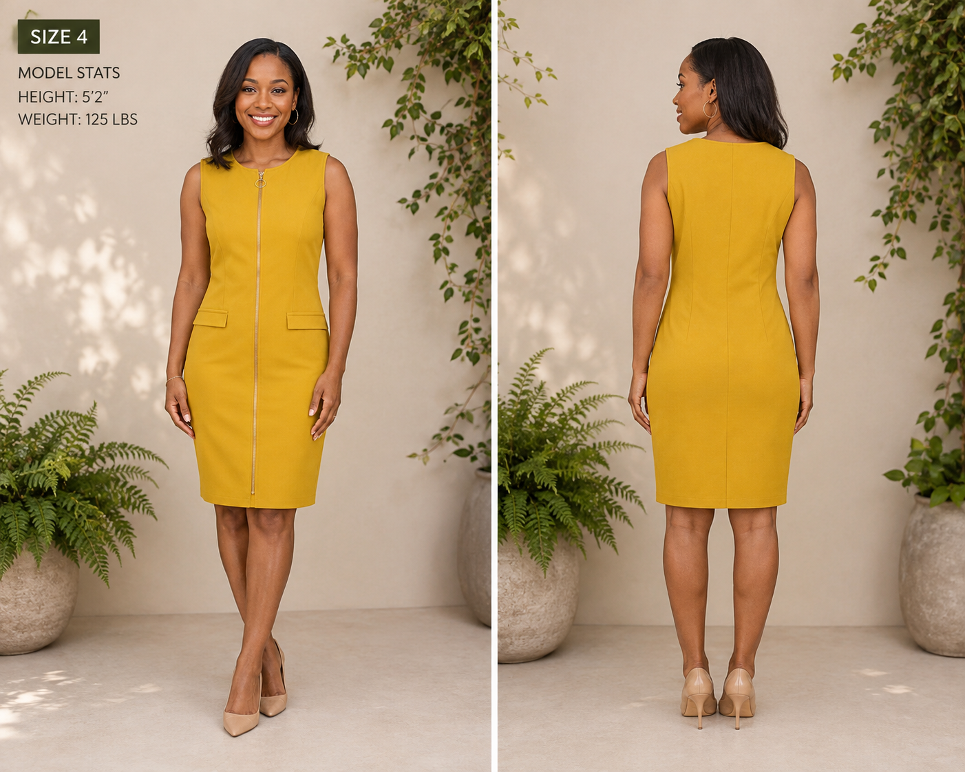 Mustard Sleeveless Zip-Front Sheath Dress - Shelby & Palmer