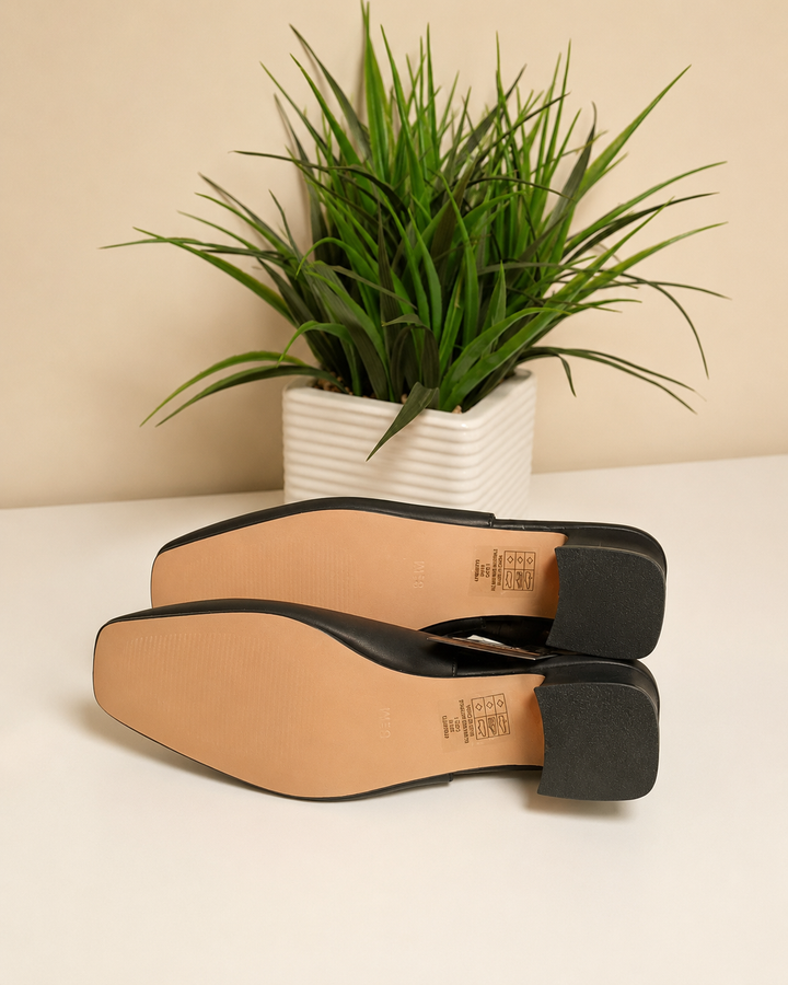 Black Square-Toe Slingback Pumps - Pierre Dumas