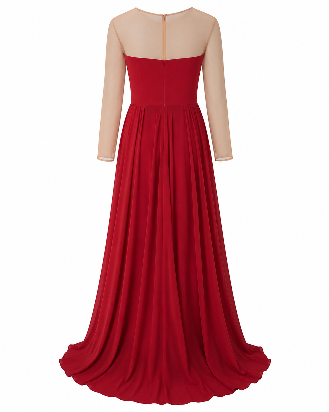 Embroidered Illusion Sleeve Evening Gown - Elite Champagne