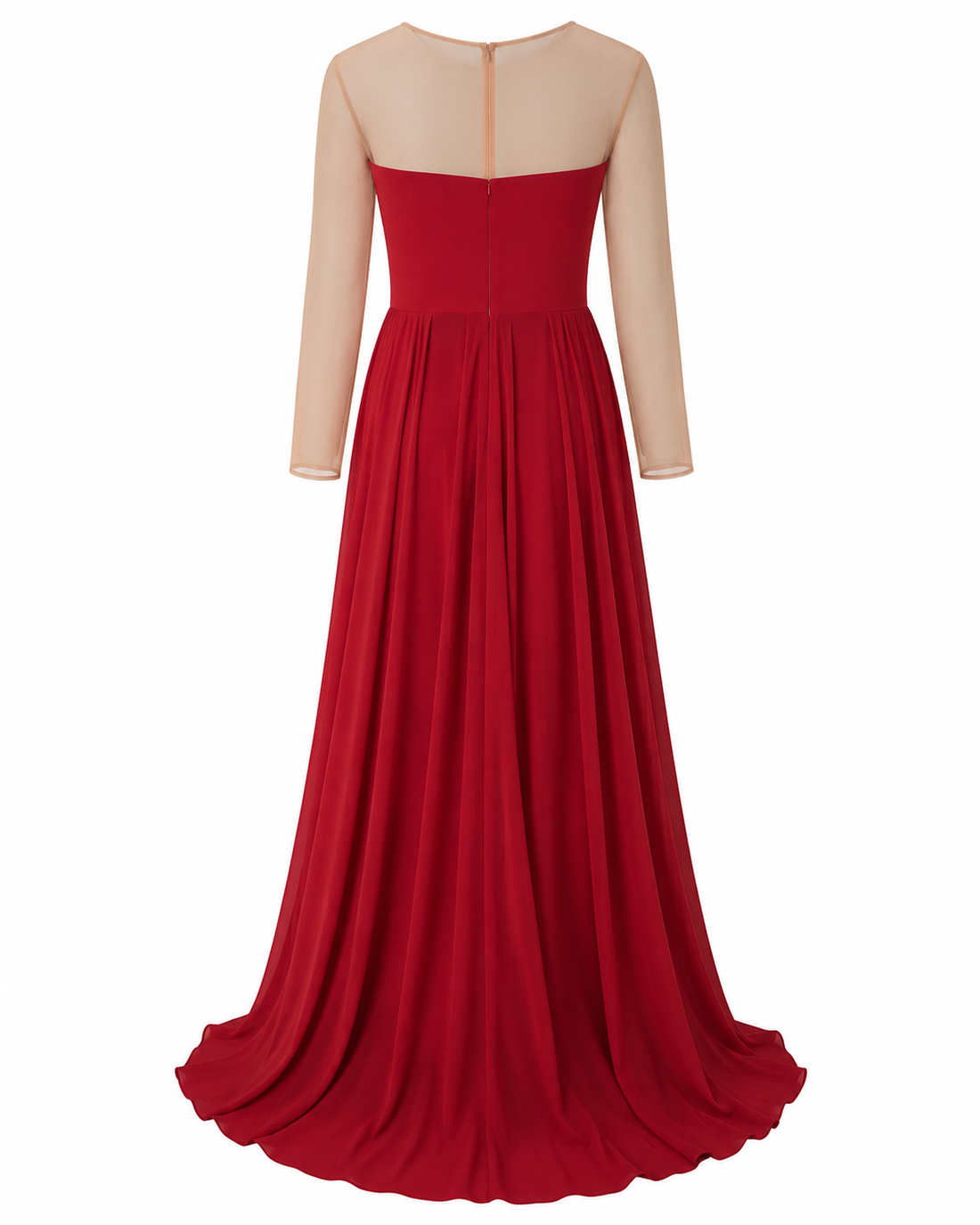 Embroidered Illusion Sleeve Evening Gown - Elite Champagne