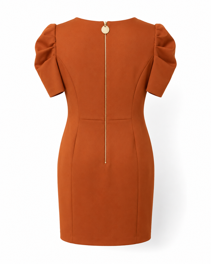 Rust Orange Puff Sleeve Sheath Dress - Calvin Klein