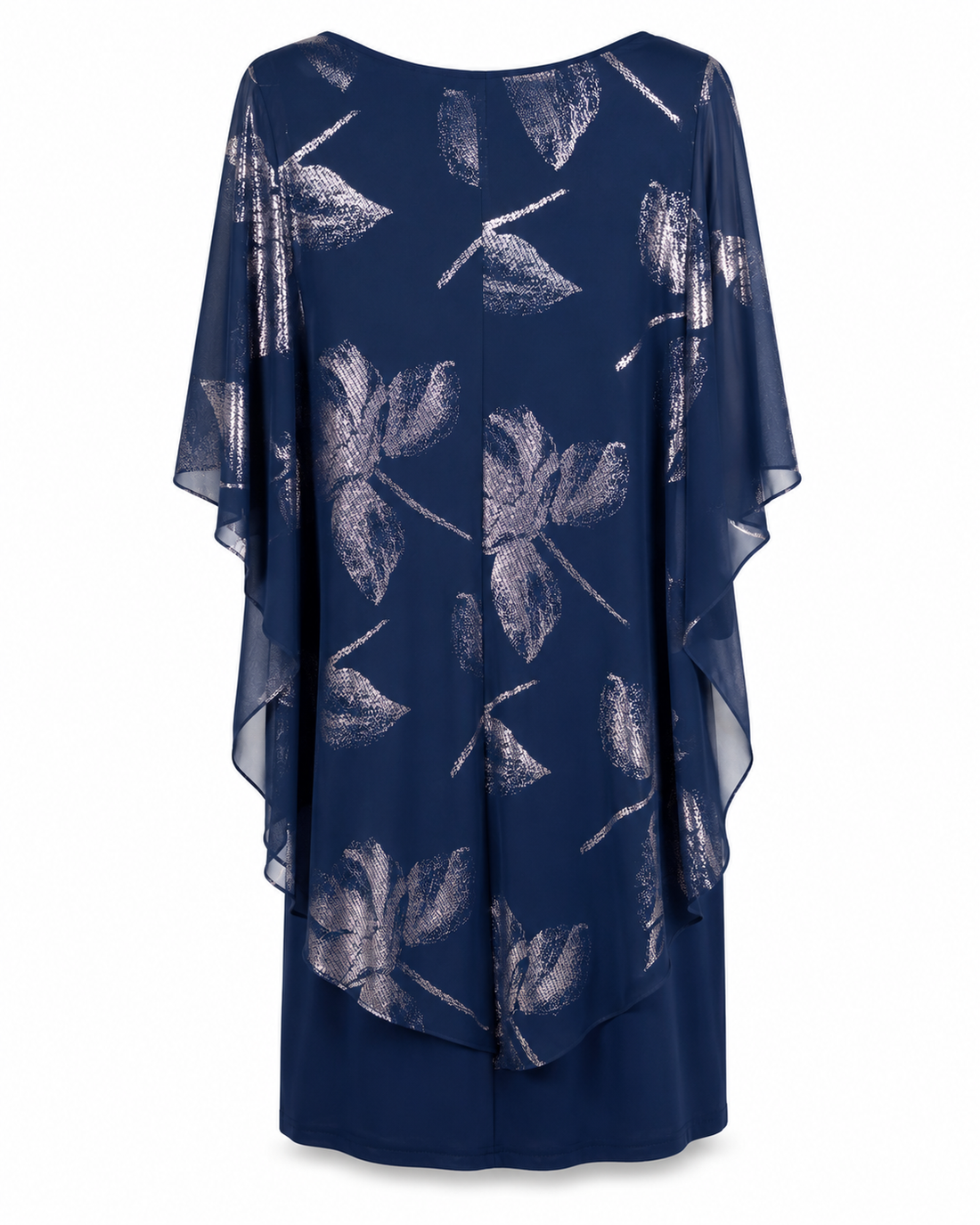 Navy Metallic Floral Overlay Dress - GLAMOUR