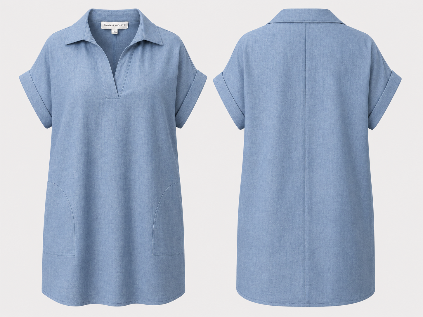 Emma & Michele Blue Collared Casual Dress – Sizes Small and XL