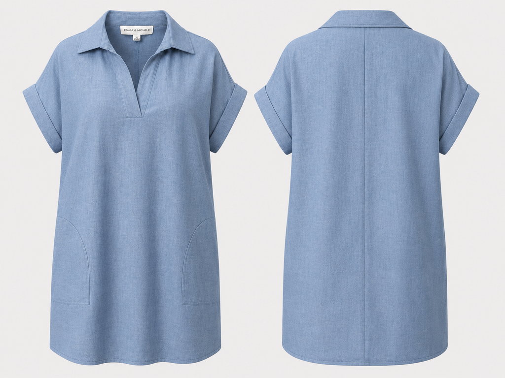 Emma & Michele Blue Collared Casual Dress – Sizes Small and XL