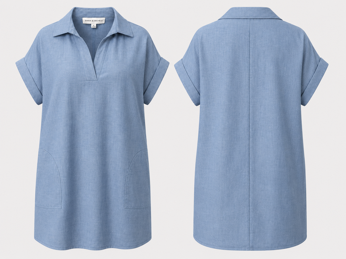 Emma & Michele Blue Collared Casual Dress – Sizes Small and XL