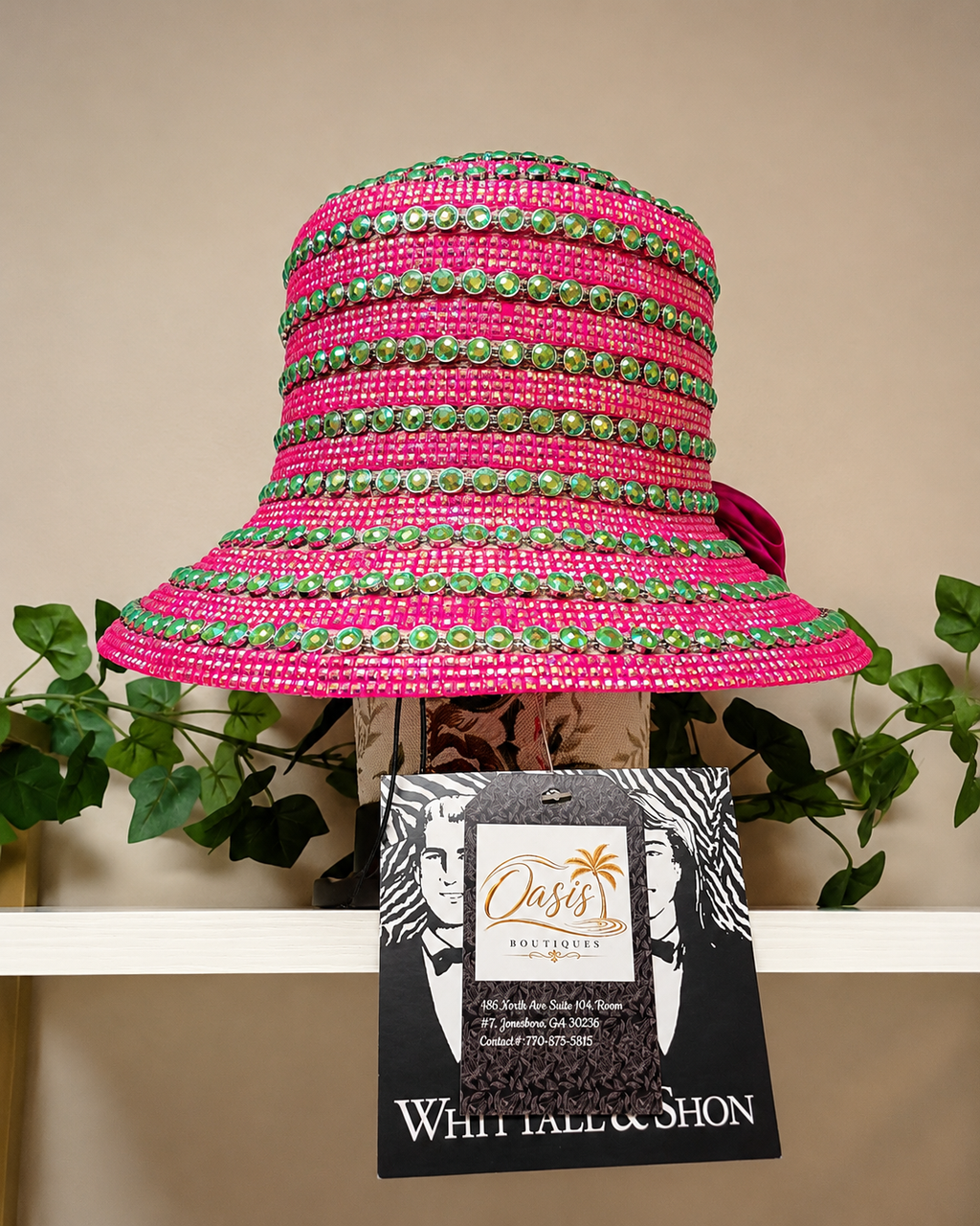 Pink & Green Rhinestone Church Hat - Whittall & Shon Fashion