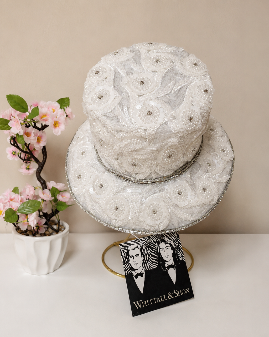 White Floral Pearl Church Hat - Whittall & Shon Fashion Hats
