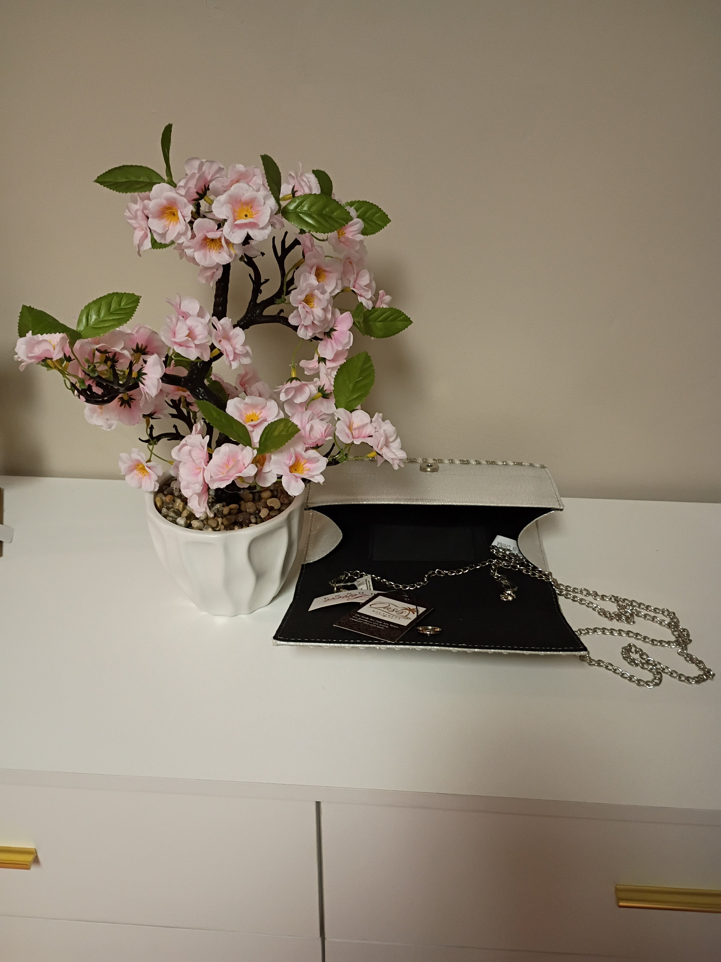 Pearl and Rhinestone Evening Clutch - Silver