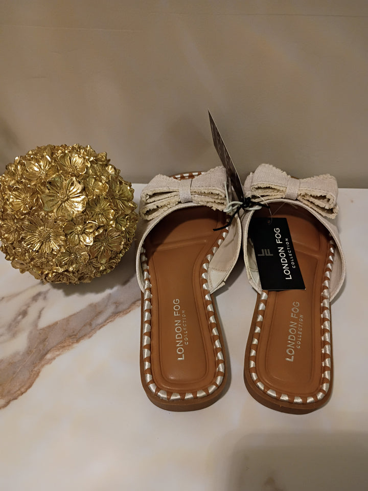 Cream Bow Square-Toe Slide Sandals - London Fog Collection
