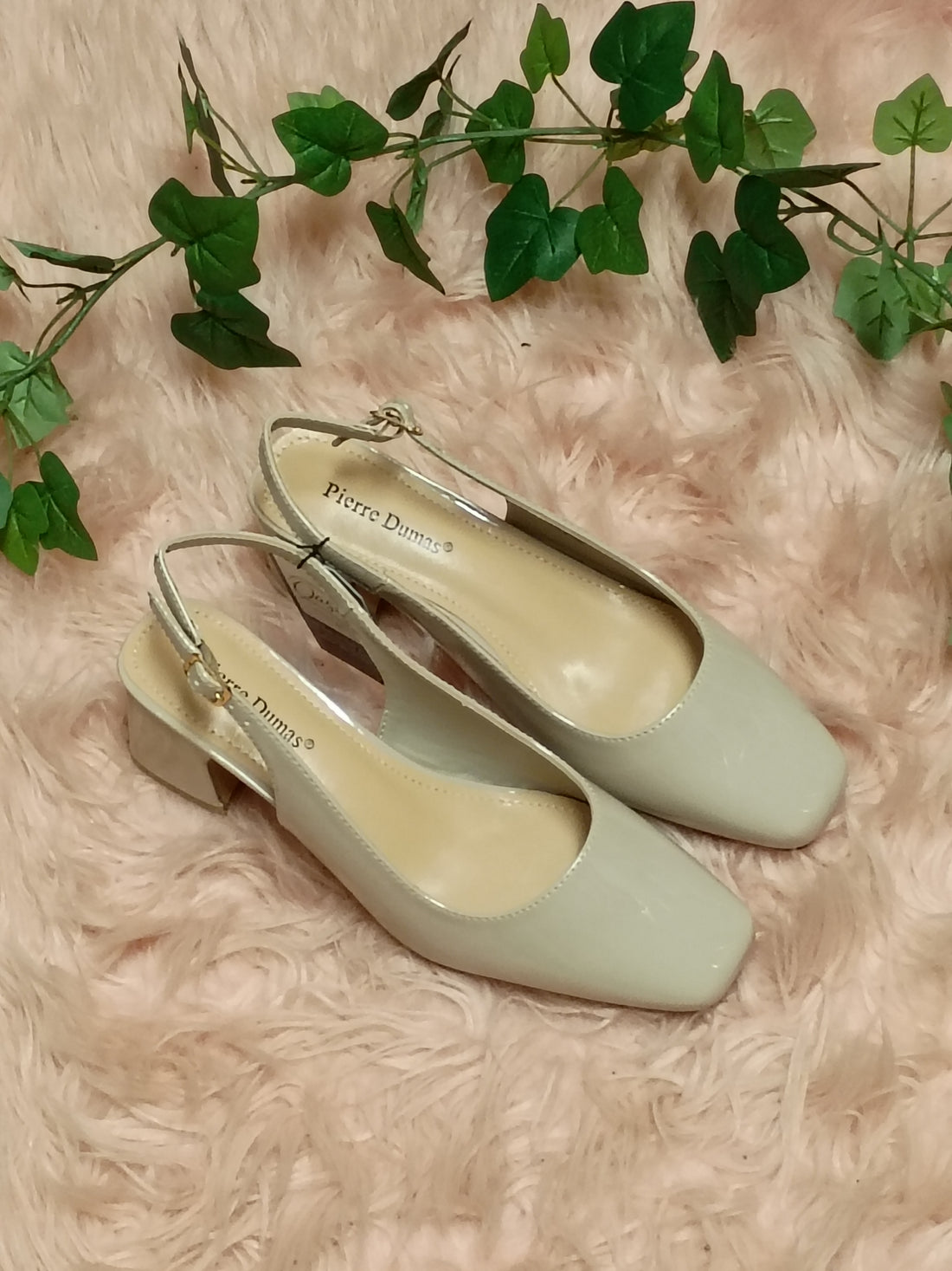 Cream Square-Toe Slingback Pumps - Pierre Dumas