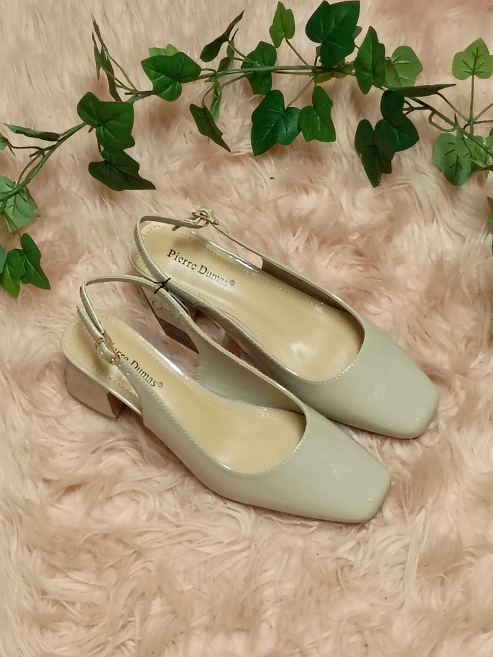 Cream Square-Toe Slingback Pumps - Pierre Dumas