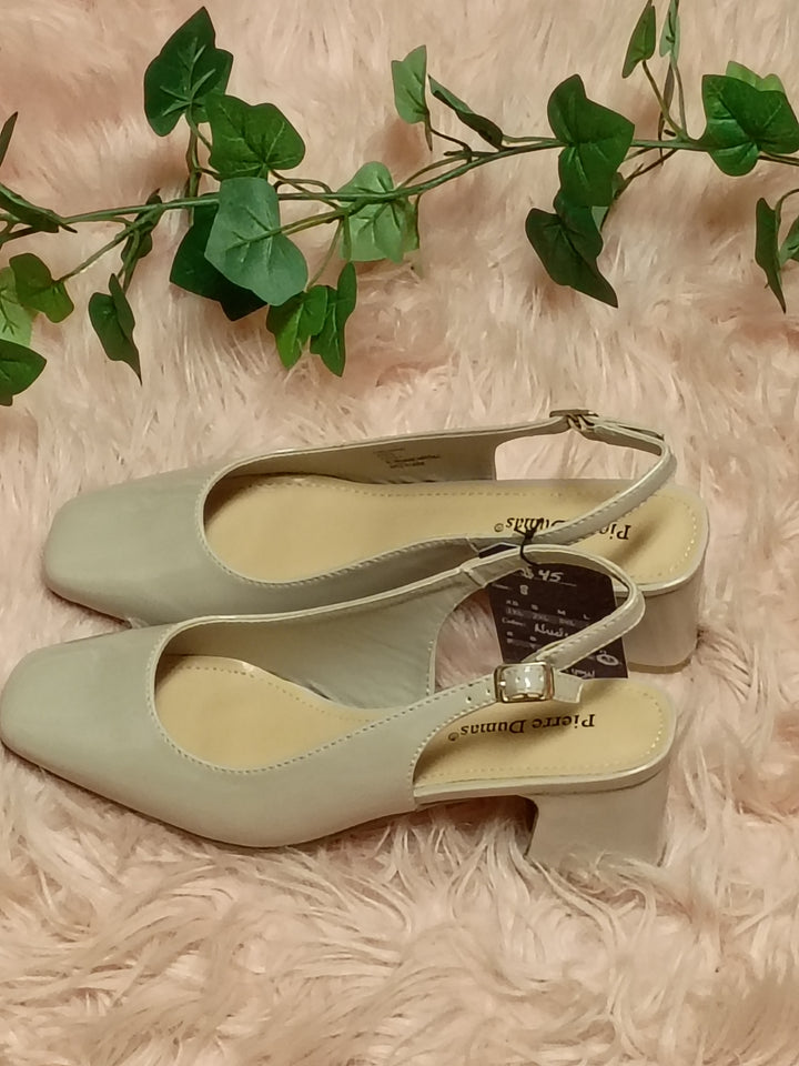 Cream Square-Toe Slingback Pumps - Pierre Dumas