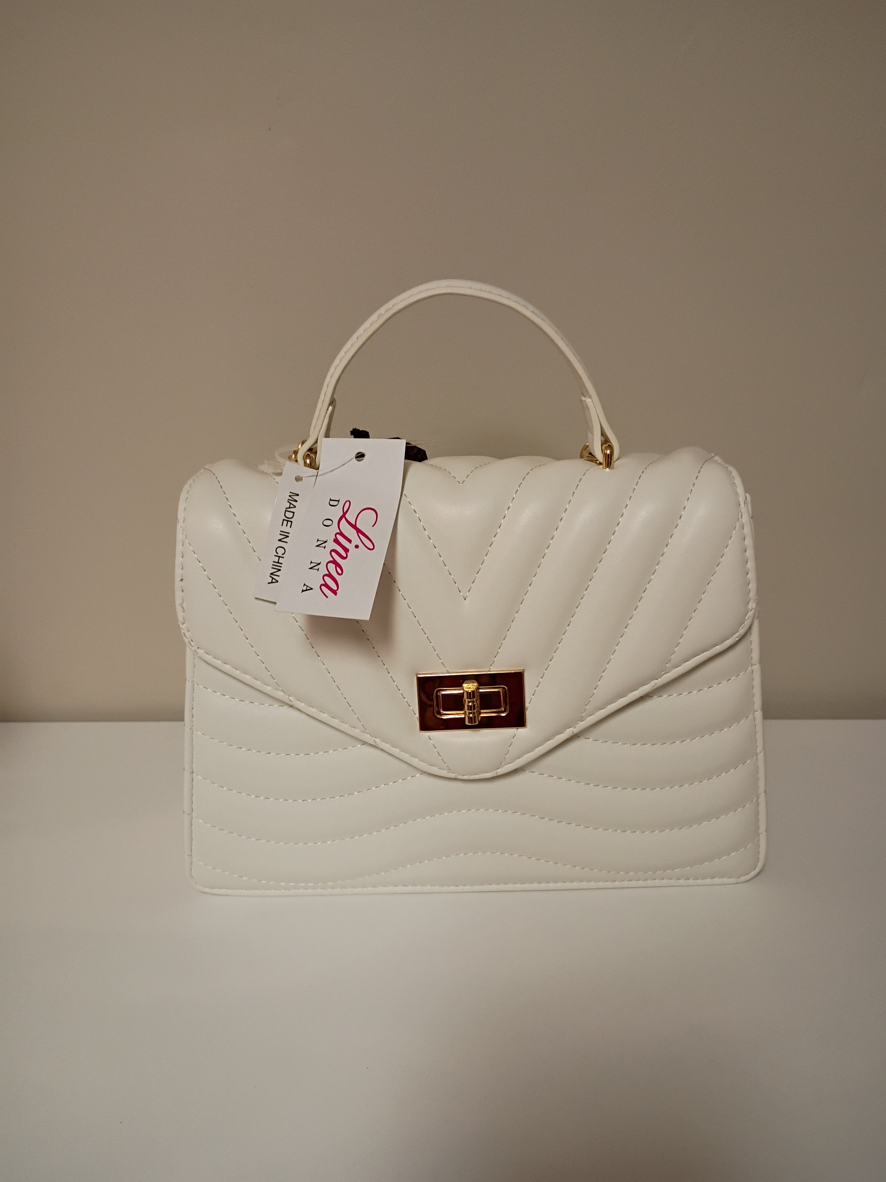 Elegant Linea Donna Ivory Quilted Top Hand Crossbody Bag