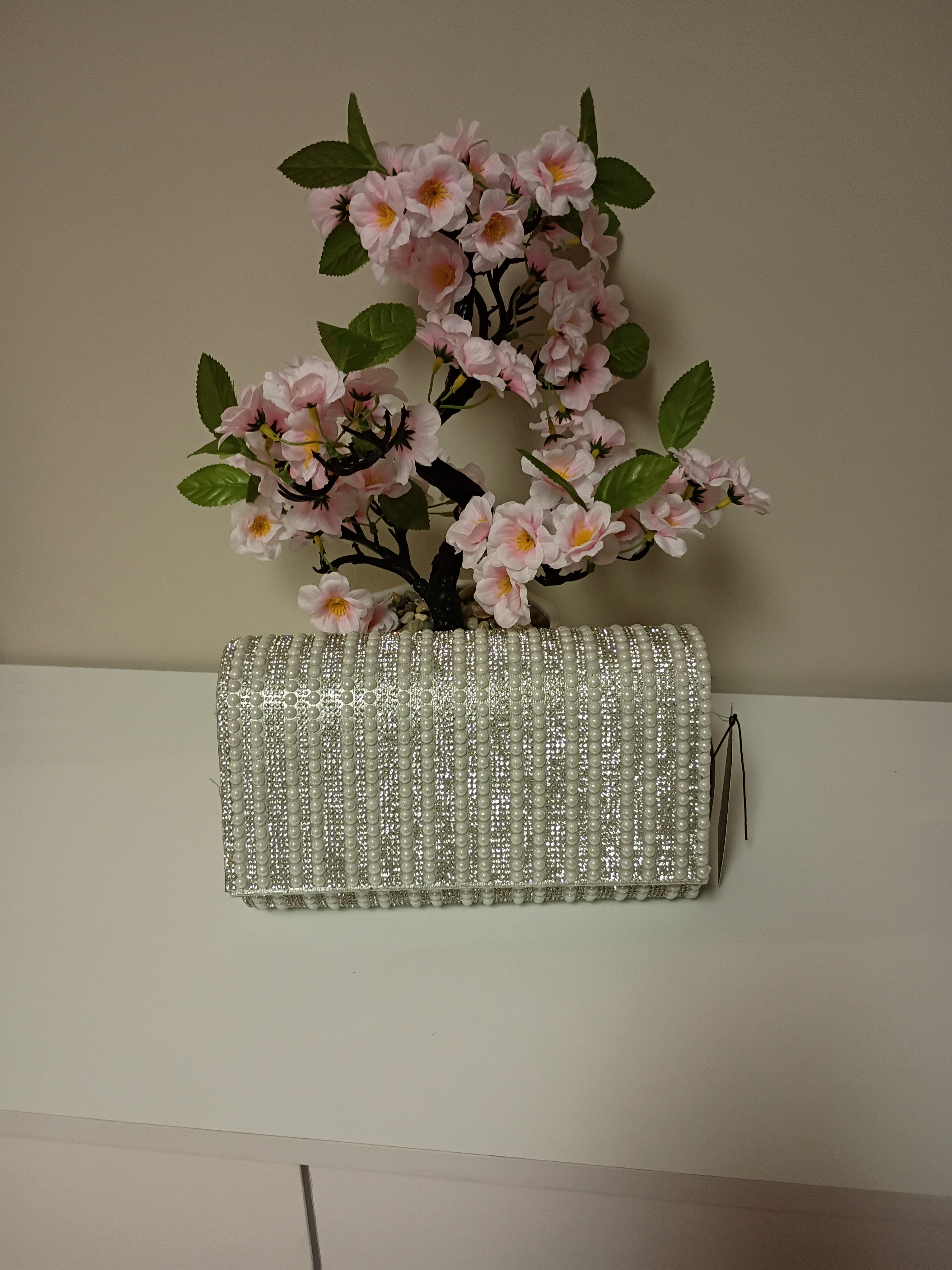 Pearl and Rhinestone Evening Clutch - Silver