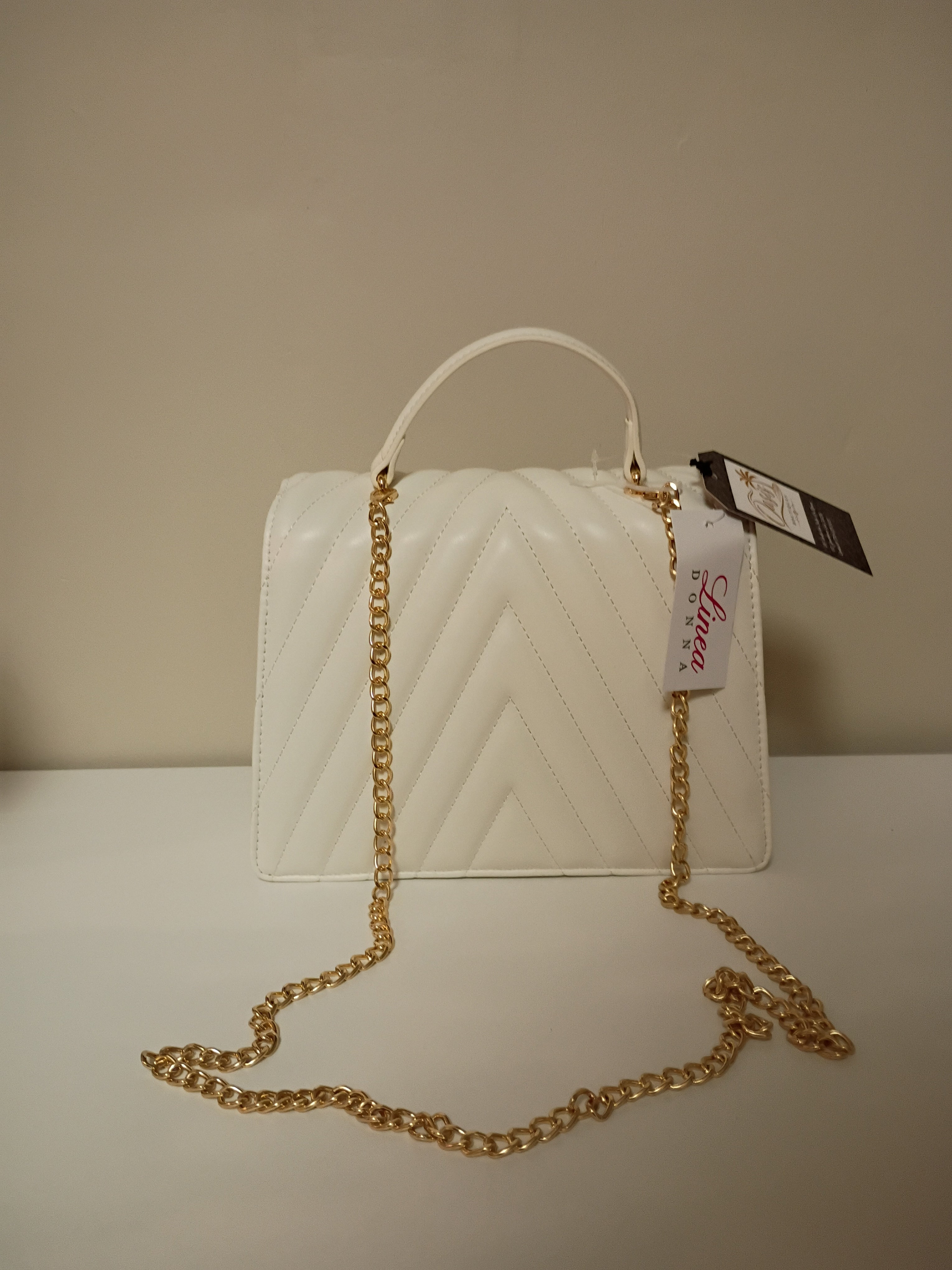 Elegant Linea Donna Ivory Quilted Top Hand Crossbody Bag